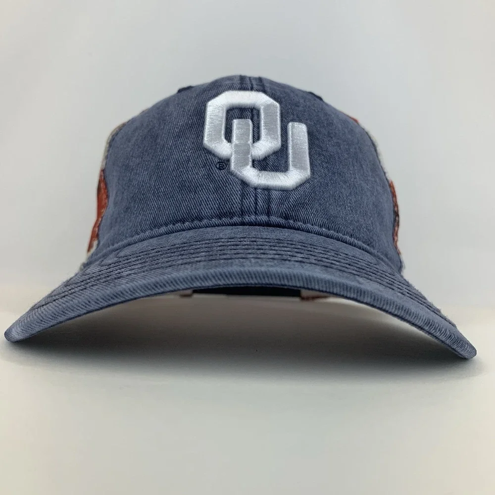 Oklahoma Sooners OU Hat Denim Flag Mesh Snapback Baseball Cap TOW STAIN